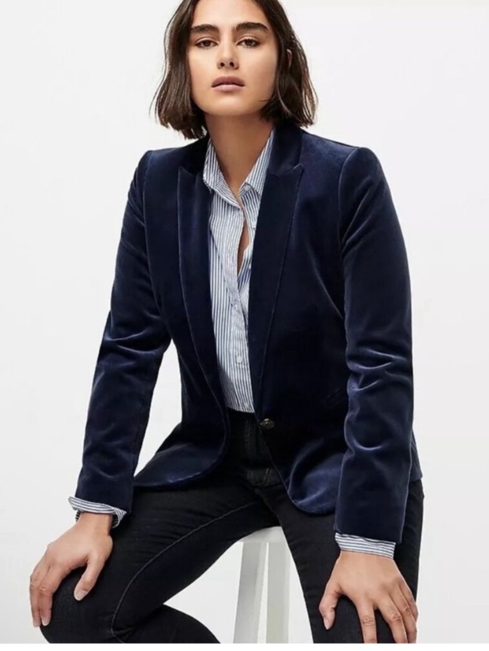 J. Crew Collection Navy Blue Velvet Double Breasted Blazer 8